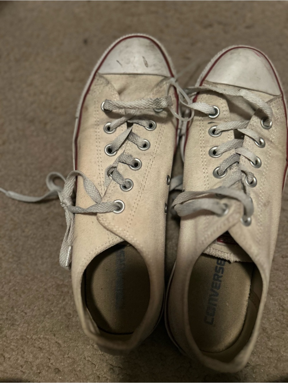 Converse Low-Top Canvas Sneakers in Off-White with Red Stripe - Picture 3 of 6